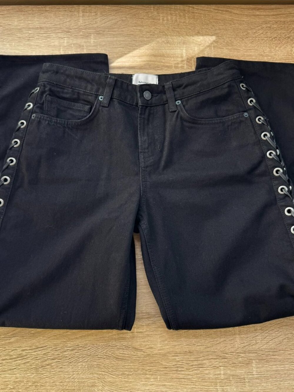 Reformation Charlee Low Rise Straight-Leg Jeans Black Laced 28